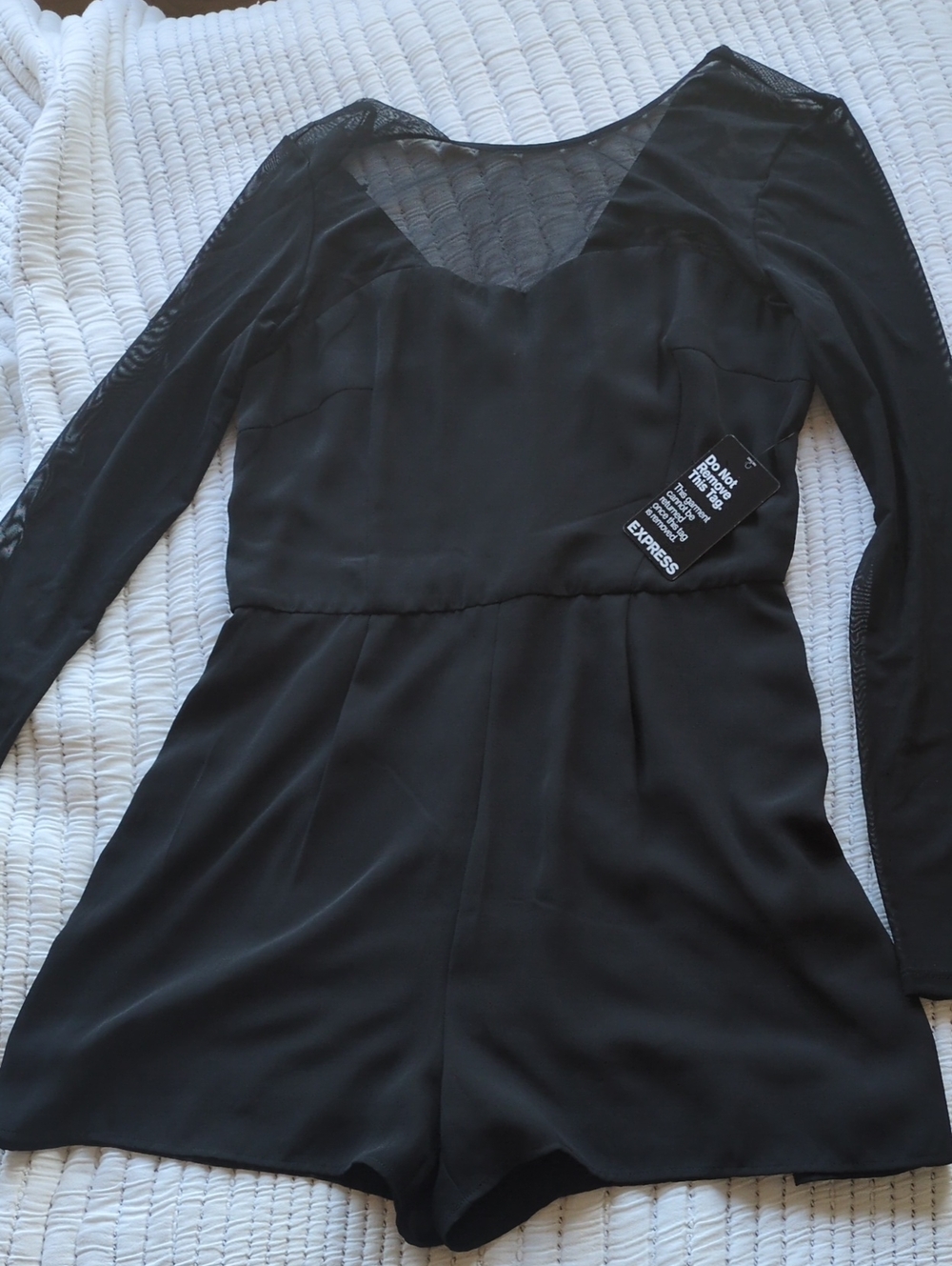 Express Black Long-Sleeve Mesh Yoke Romper
